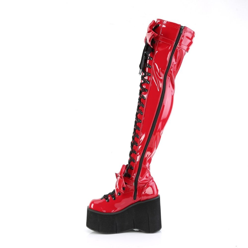 Stretch Red Patent Platform Thigh Boots Goth Punk Rock Rave Kera 303 - Picture 7 of 9